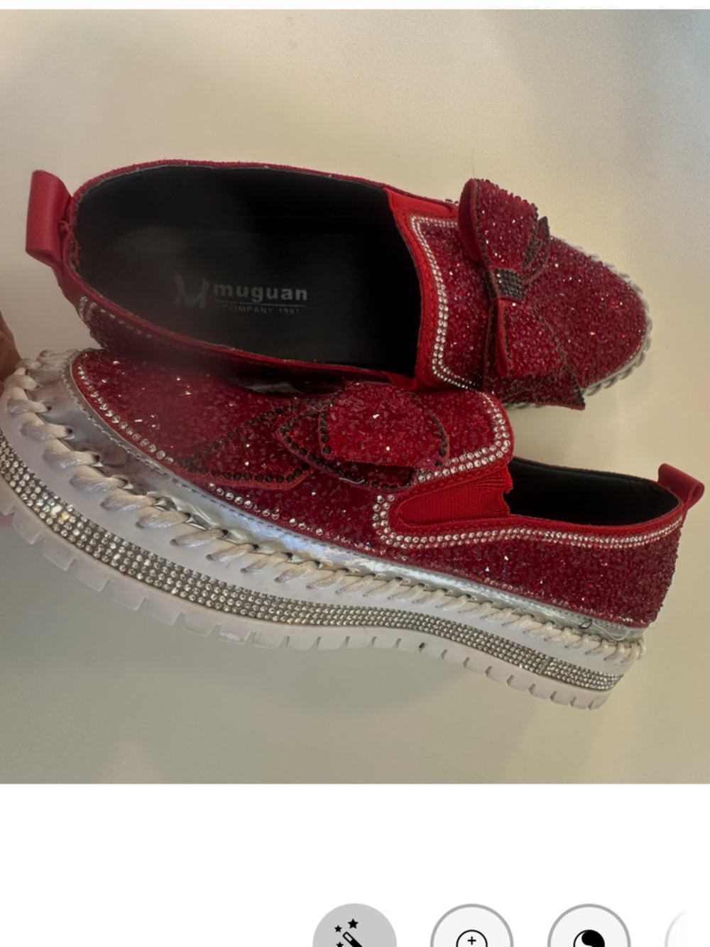Muguan Red Crystal Embellished Platform Slip-On Sneakers SZ 8.5 or 250 or 39/40 - Picture 10 of 12